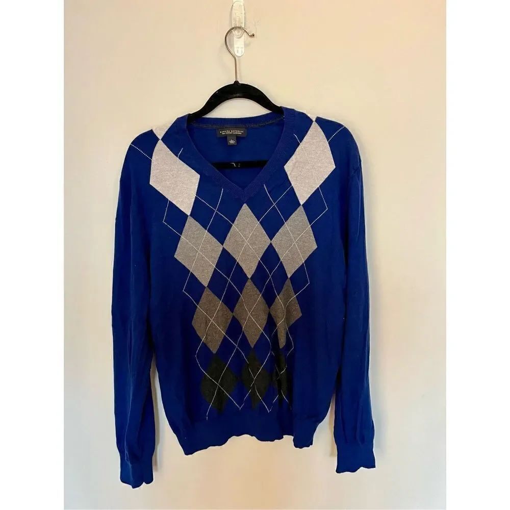 Men’s Banana Republic silk cotton cashmere argyle large sweater
